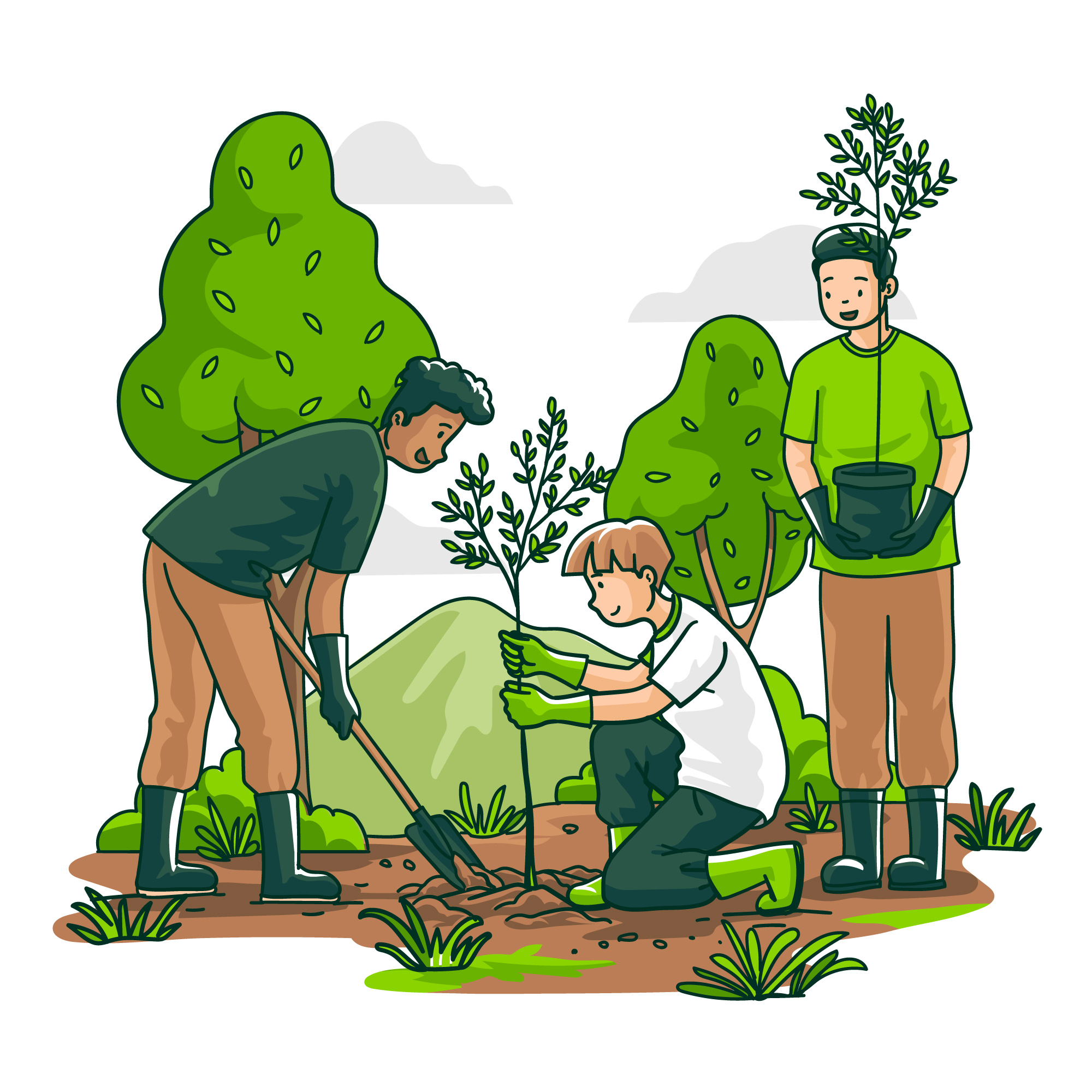 A group of volunteers planting saplings in a rural area of India, contributing to the 'Trees Outside Forests in India' initiative Volunteers planting trees in India as part of an environmental initiative